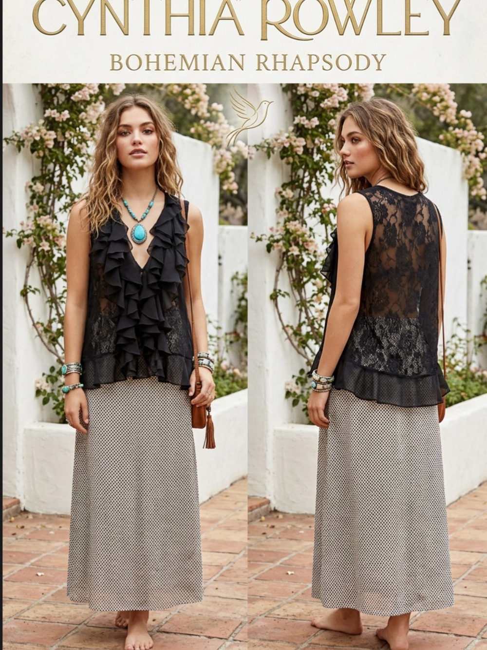 NWT ~ Cynthia Rowley Black Lace Ruffle V-Neck Top ~ Size Large